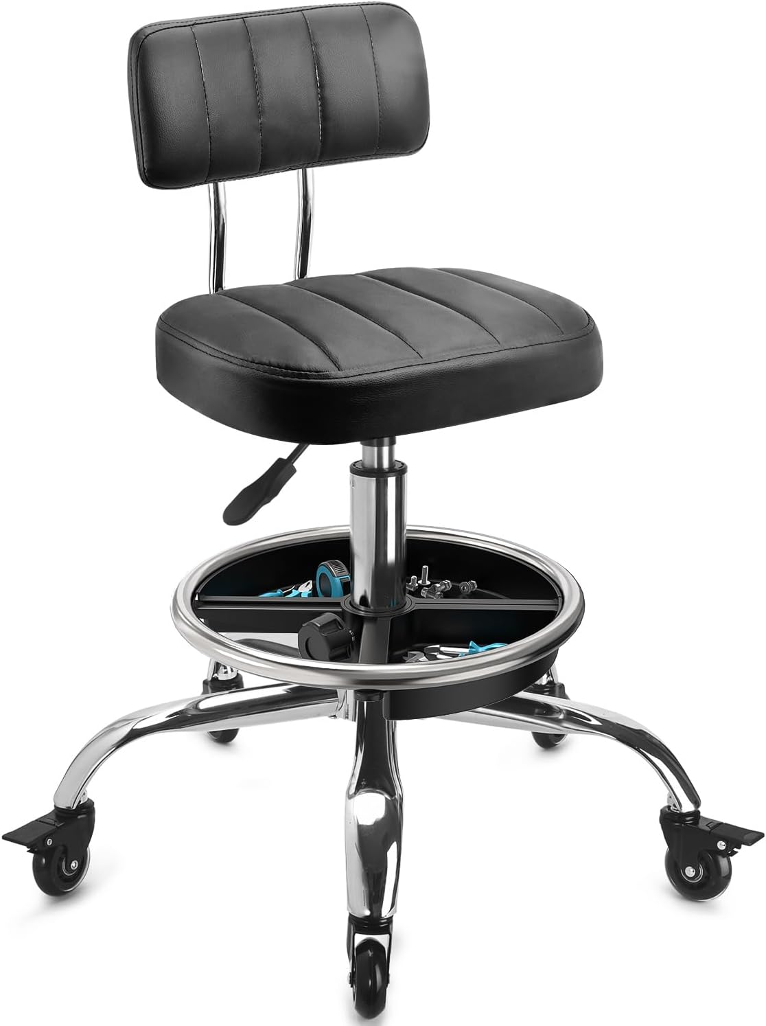 Mechanical Tools In Workshop - Garage Mechanic Stool With Backrest Height
