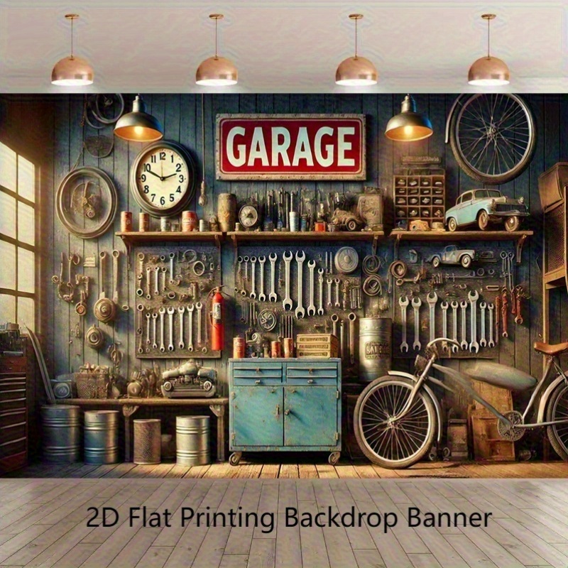 Workshop Tools Background - Industrial Garage Backdrop Banner Wallpaper Print