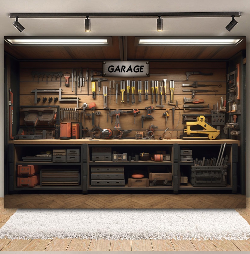 Vintage Garage Backdrop Car Re - Workshop Tools Background ulasan dan harga